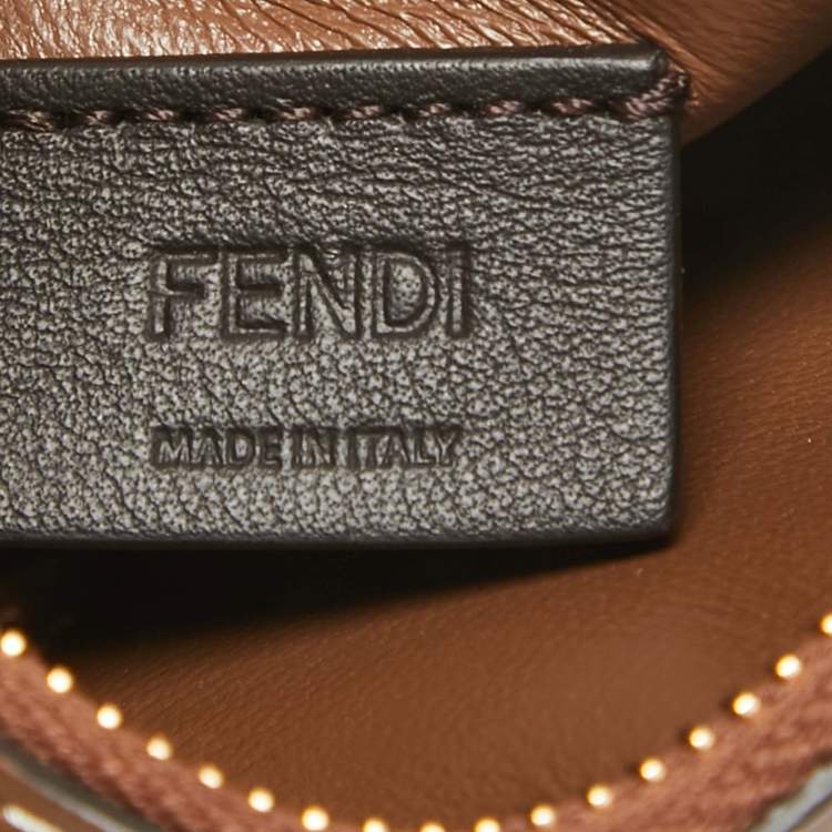 Pre Owned Fendi Brown/Cream Leather and Raffia Nano Fendigraphy Hobo