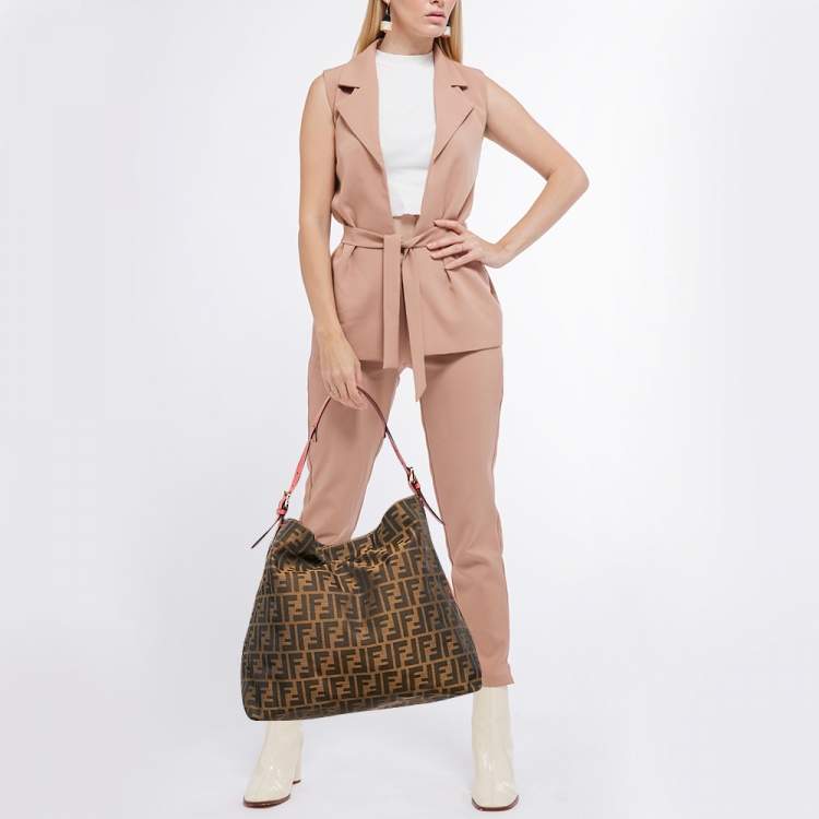 Pre Owned Fendi Tobacco Zucca Canvas and Leather Tote