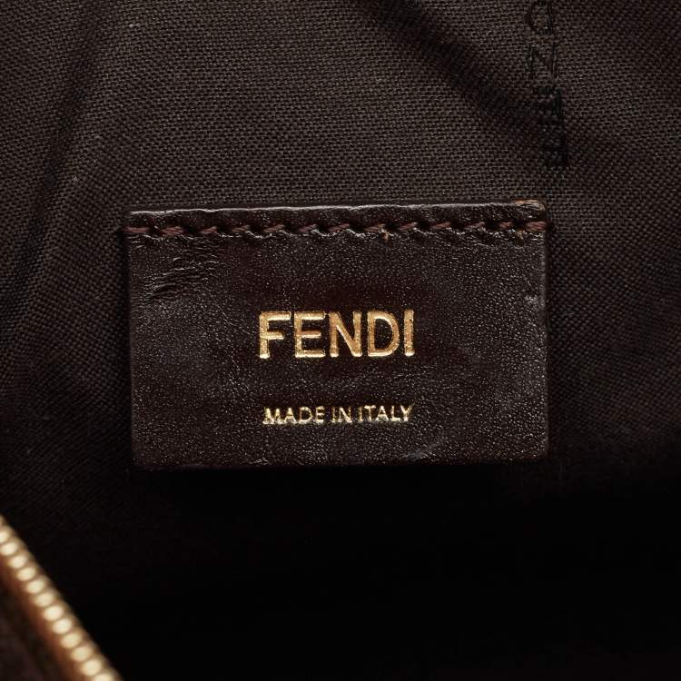 Pre Owned Fendi Tobacco Pequin Striped Coated Canvas and Leather Boston Bag