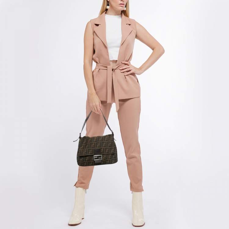 Pre Owned Fendi Tobacco Zucca Canvas and Leather Mama Baguette Bag