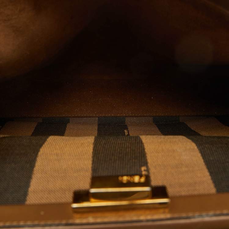 Pre Owned Fendi Brown Leather Medium Peekaboo Top Handle Bag