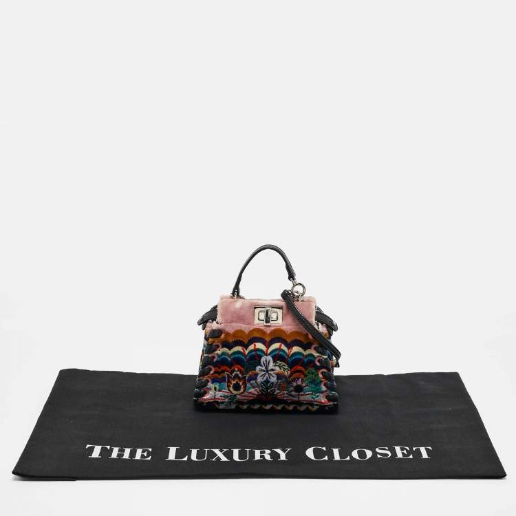 Pre Owned Fendi Multicolor Velvet and Leather Micro Whipstitched Peekaboo Top Handle Bag
