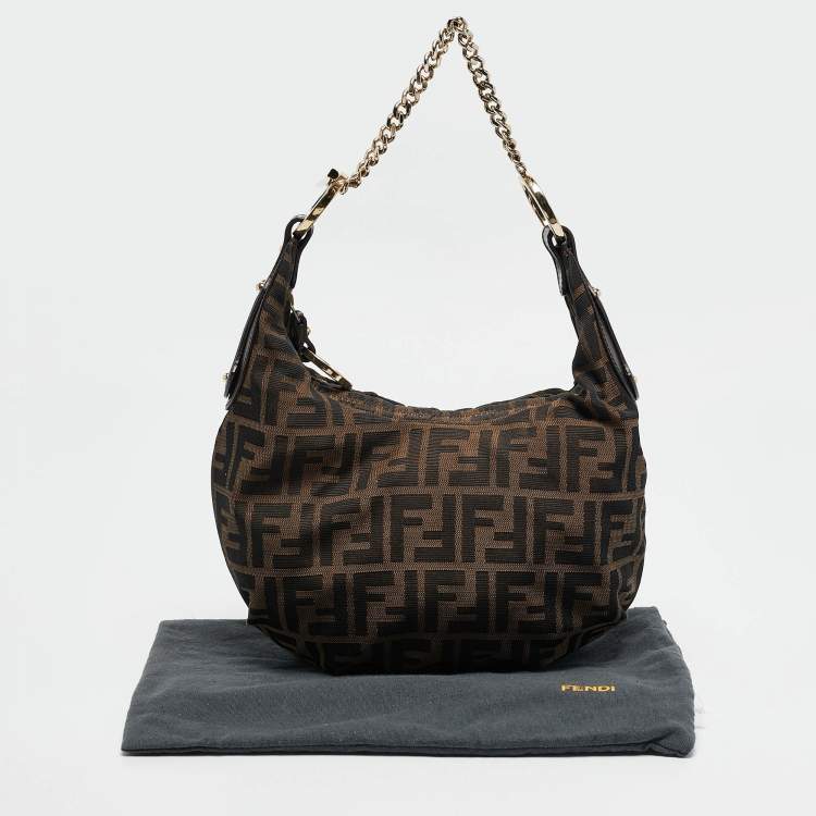 Pre Owned Fendi Tobacco Zucca Canvas and Leather Chef Chain Link Hobo