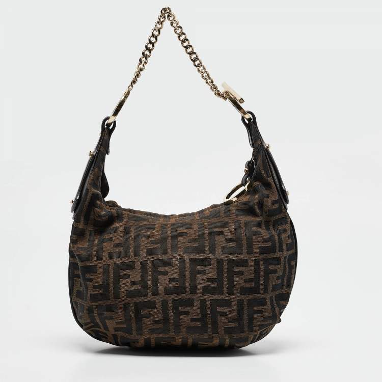 Pre Owned Fendi Tobacco Zucca Canvas and Leather Chef Chain Link Hobo
