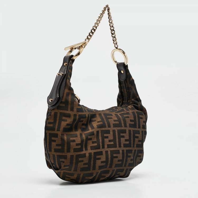 Pre Owned Fendi Tobacco Zucca Canvas and Leather Chef Chain Link Hobo