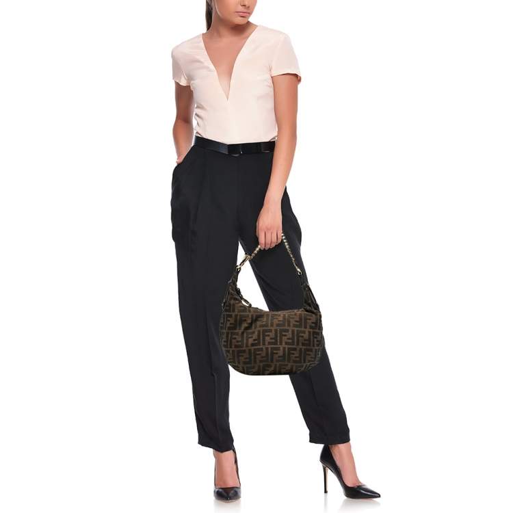 Pre Owned Fendi Tobacco Zucca Canvas and Leather Chef Chain Link Hobo
