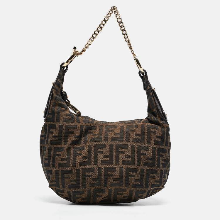 Pre Owned Fendi Tobacco Zucca Canvas and Leather Chef Chain Link Hobo