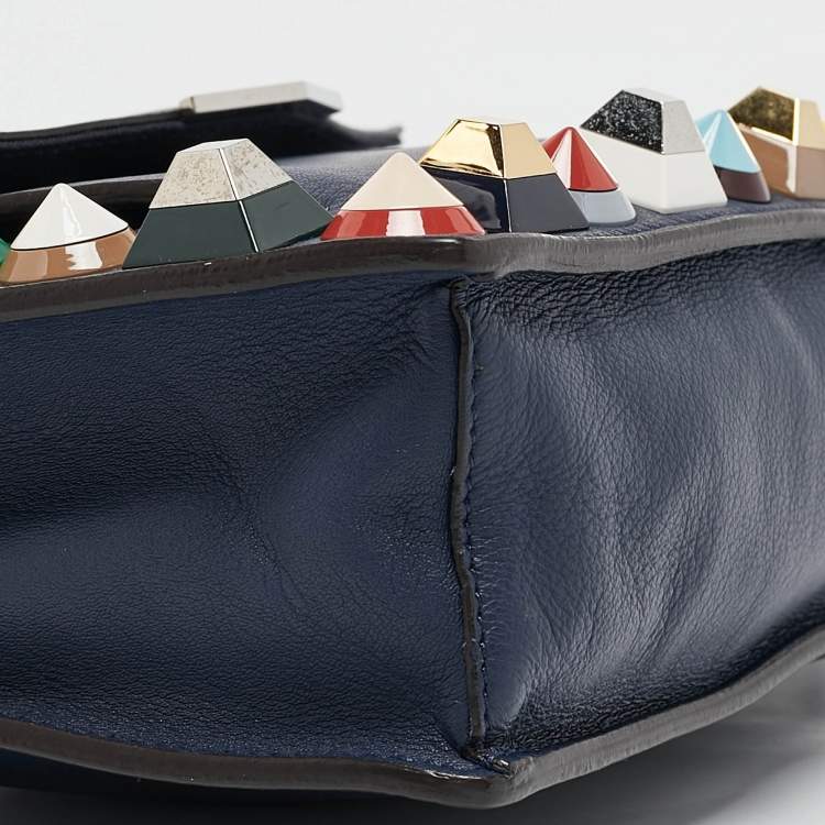Pre Owned Fendi Navy Blue Leather Rainbow Studded Crossbody Bag