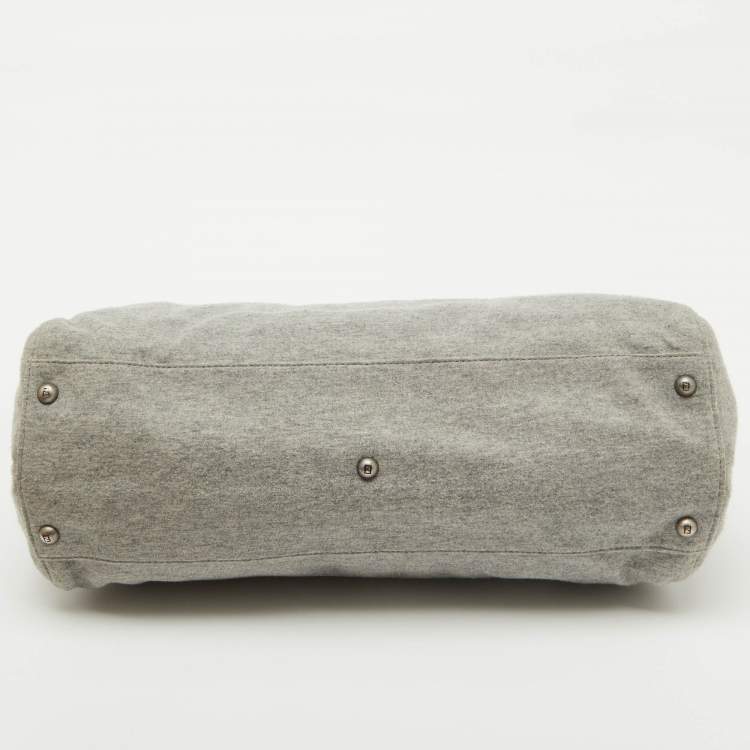 Pre Owned Fendi Grey/Pink Jersey and Leather Large Limited Edition Peekaboo Top Handle Bag
