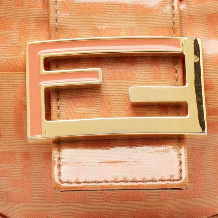Pre Owned Fendi Orange Zuchinno Coated Fabric  Micro Croissant Hobo