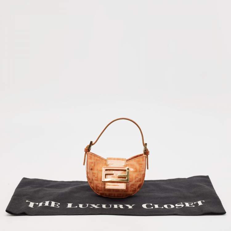 Pre Owned Fendi Orange Zuchinno Coated Fabric  Micro Croissant Hobo