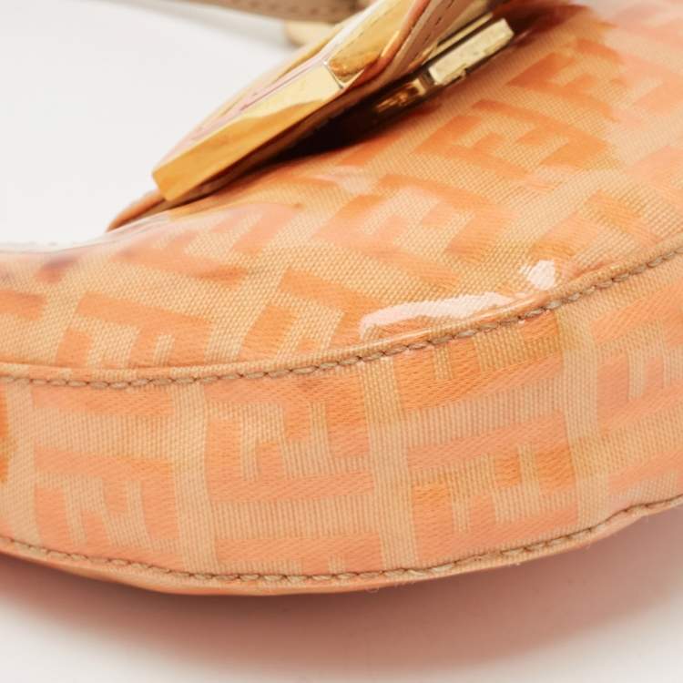 Pre Owned Fendi Orange Zuchinno Coated Fabric  Micro Croissant Hobo