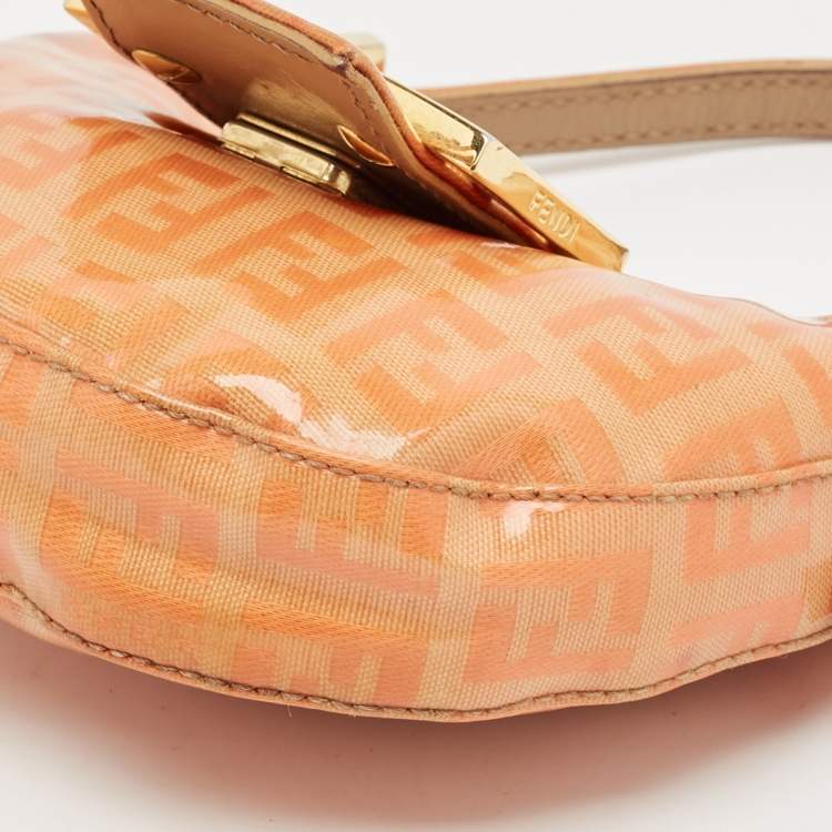 Pre Owned Fendi Orange Zuchinno Coated Fabric  Micro Croissant Hobo