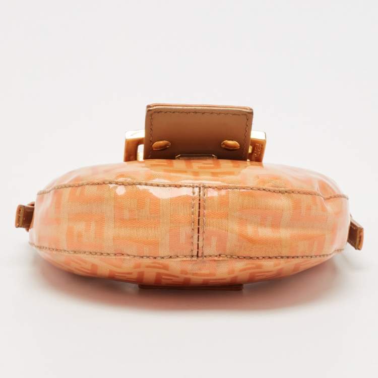 Pre Owned Fendi Orange Zuchinno Coated Fabric  Micro Croissant Hobo