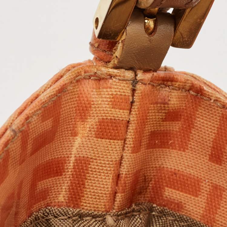 Pre Owned Fendi Orange Zuchinno Coated Fabric  Micro Croissant Hobo