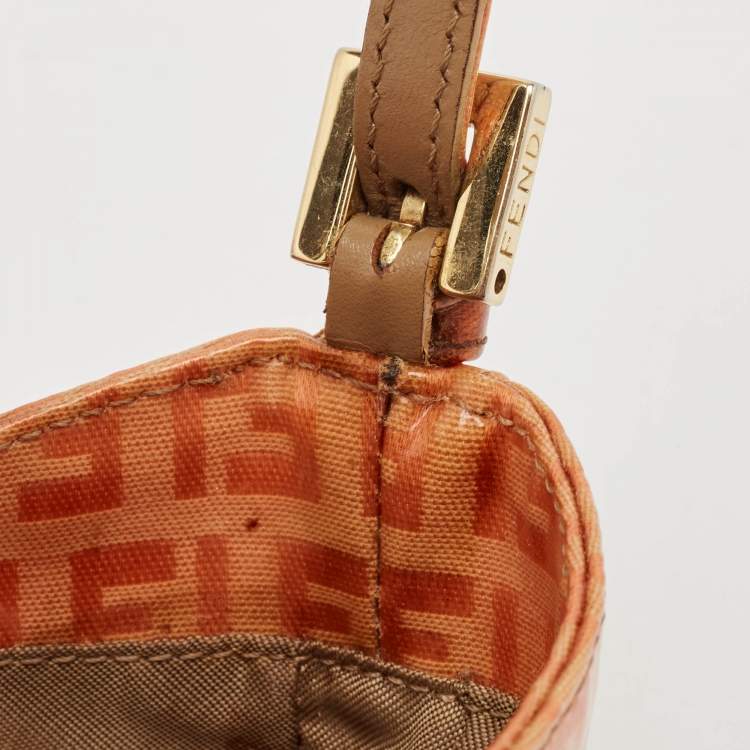 Pre Owned Fendi Orange Zuchinno Coated Fabric  Micro Croissant Hobo