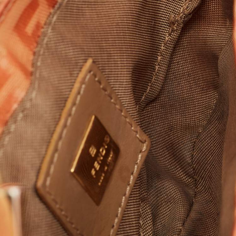 Pre Owned Fendi Orange Zuchinno Coated Fabric  Micro Croissant Hobo