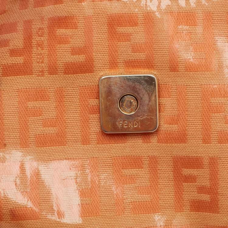 Pre Owned Fendi Orange Zuchinno Coated Fabric  Micro Croissant Hobo