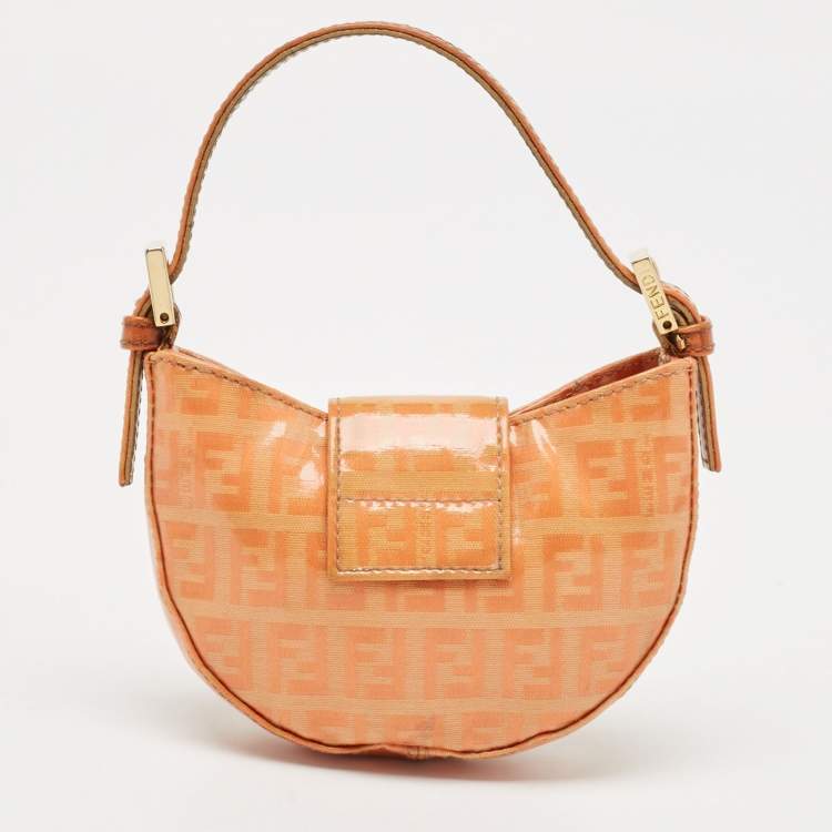 Pre Owned Fendi Orange Zuchinno Coated Fabric  Micro Croissant Hobo