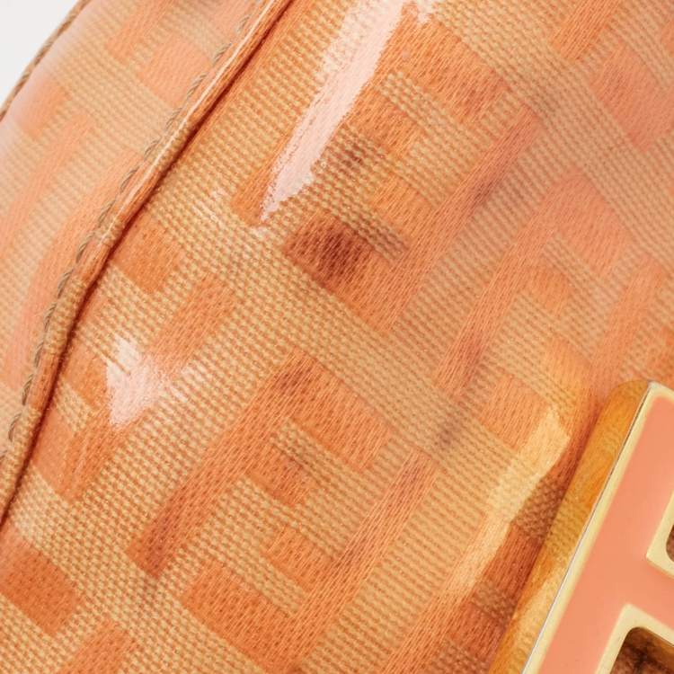 Pre Owned Fendi Orange Zuchinno Coated Fabric  Micro Croissant Hobo