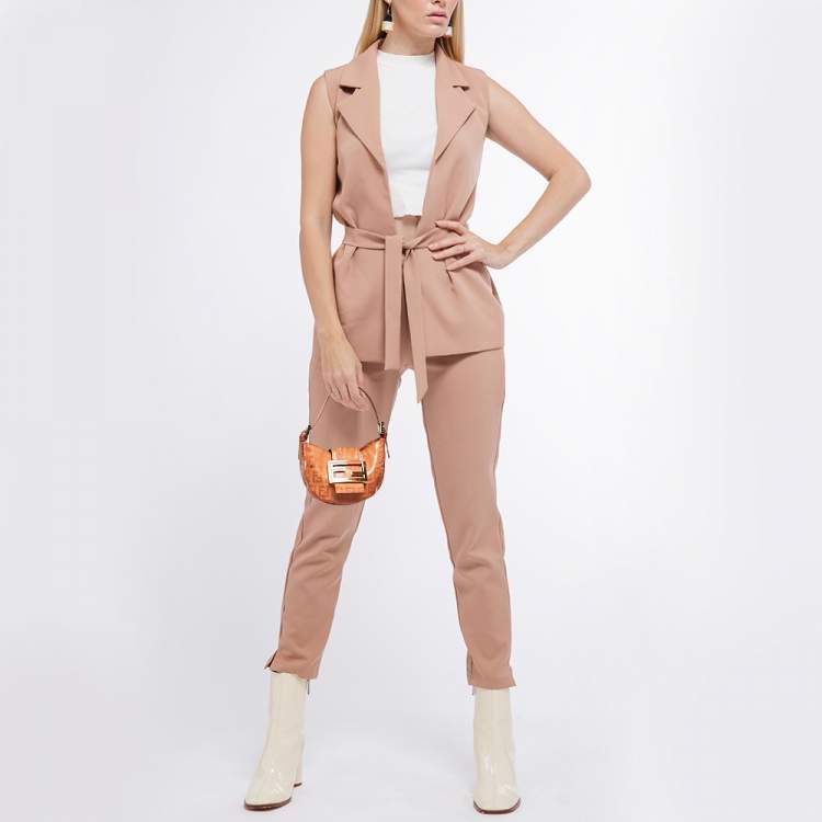 Pre Owned Fendi Orange Zuchinno Coated Fabric  Micro Croissant Hobo