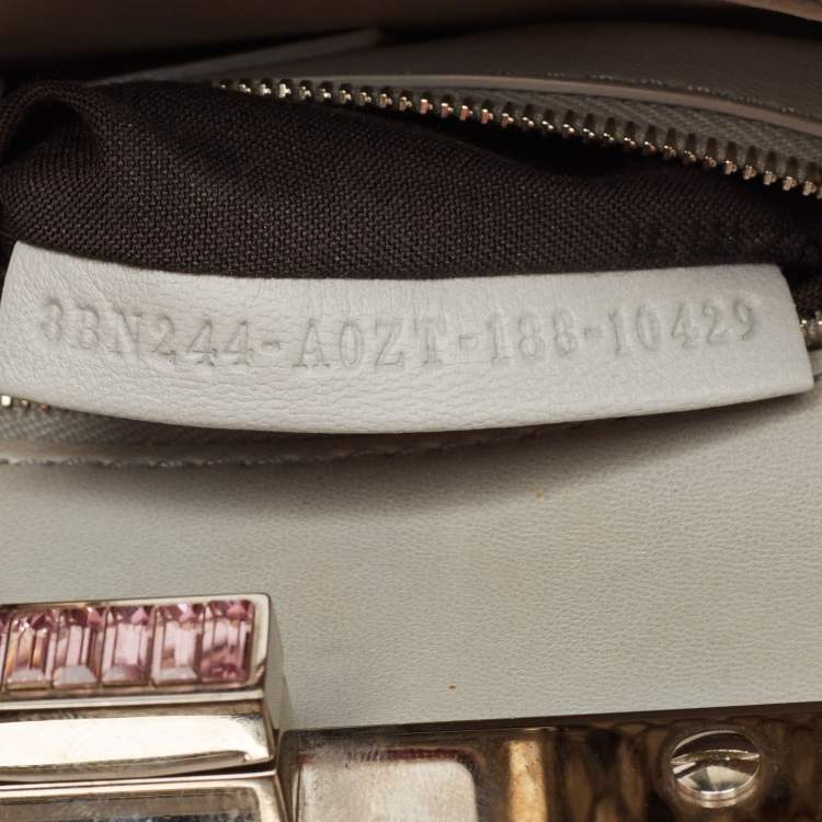 Pre Owned Fendi Beige/Black Python Mini Embellished Peekaboo Top Handle Bag