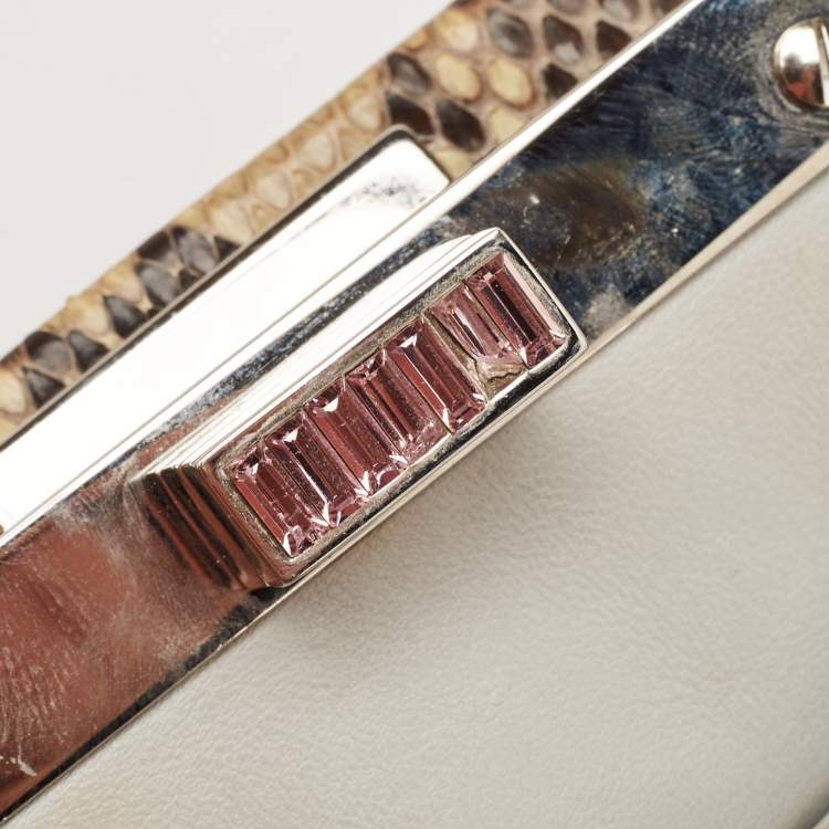 Pre Owned Fendi Beige/Black Python Mini Embellished Peekaboo Top Handle Bag