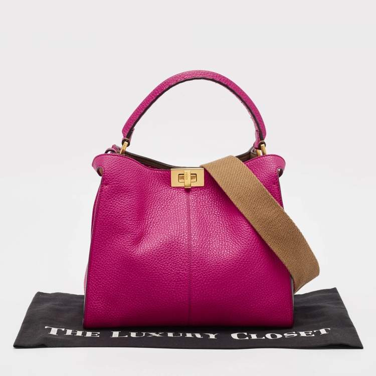 Pre Owned Fendi Pink/Brown Leather Medium Peekaboo X-Lite Top Handle Bag