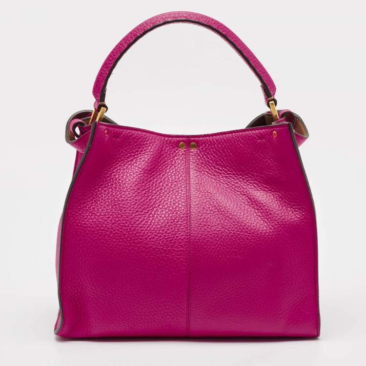 Pre Owned Fendi Pink/Brown Leather Medium Peekaboo X-Lite Top Handle Bag