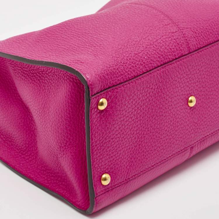 Pre Owned Fendi Pink/Brown Leather Medium Peekaboo X-Lite Top Handle Bag