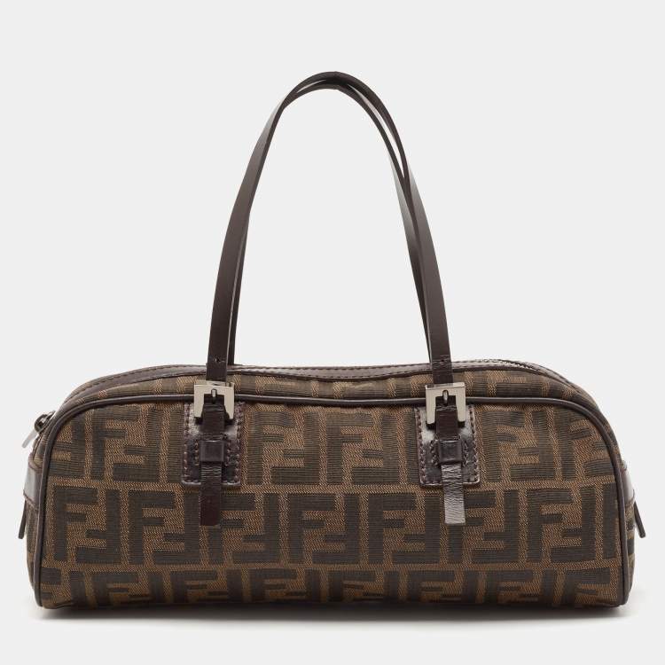 Pre Owned Fendi Tobacco Zucca Canvas and Leather East West Satchel