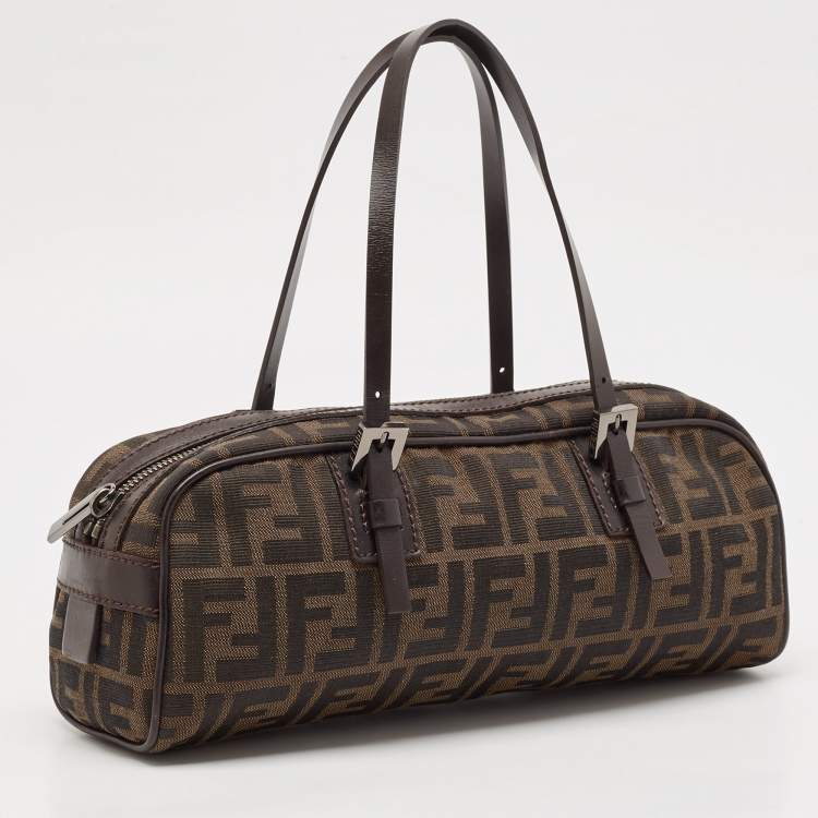 Pre Owned Fendi Tobacco Zucca Canvas and Leather East West Satchel