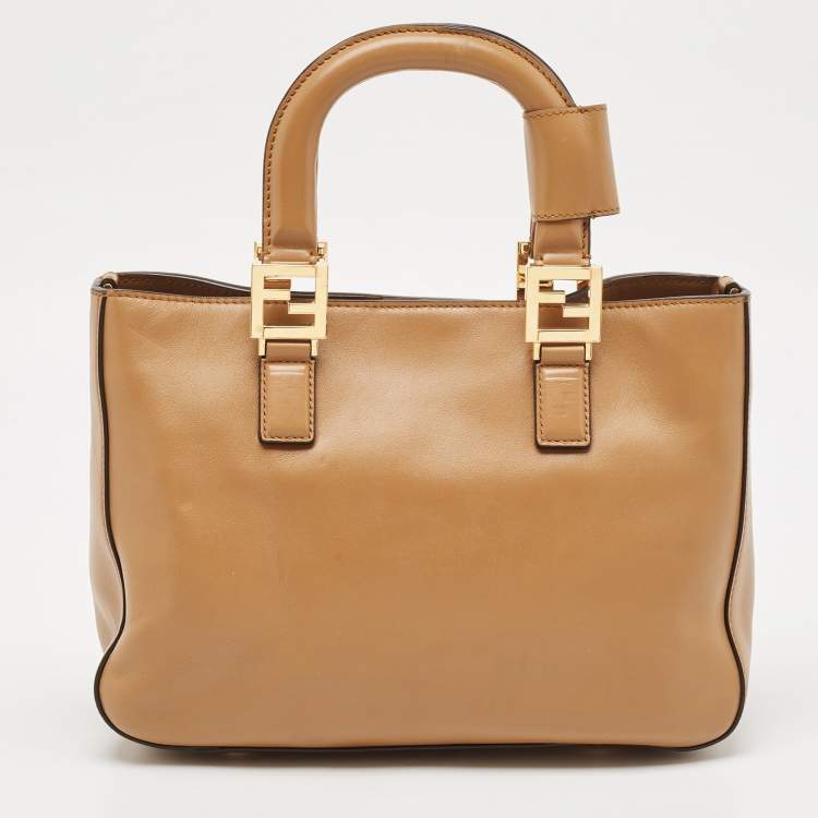 Pre Owned Fendi Brown Leather Small FF Glacier Tote