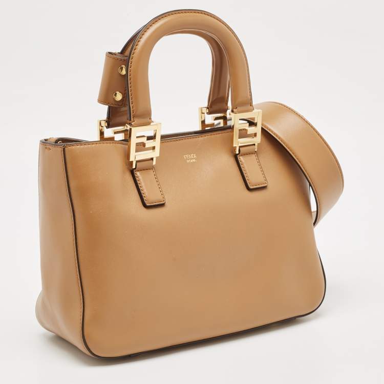 Pre Owned Fendi Brown Leather Small FF Glacier Tote