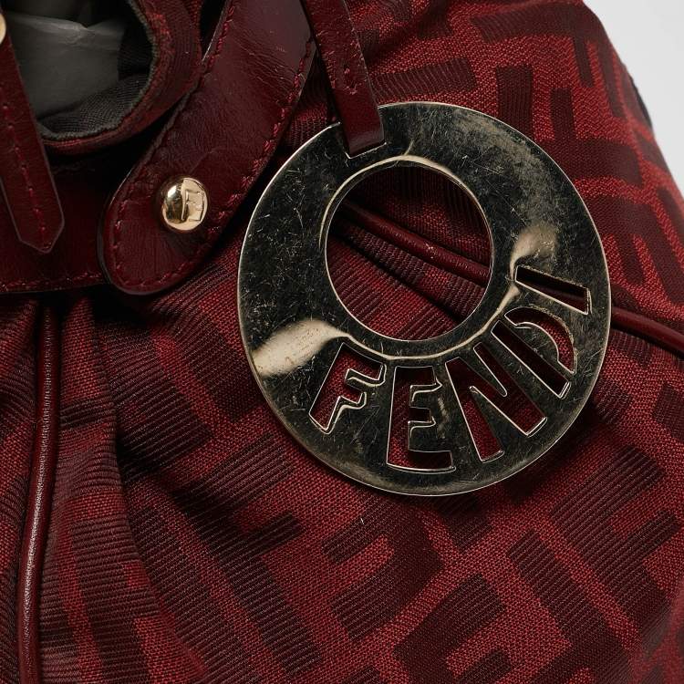Pre Owned Fendi Red Zucca Canvas and Leather Chef Shoulder Bag