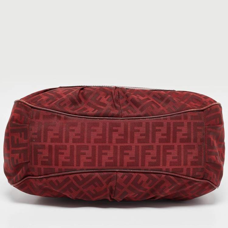 Pre Owned Fendi Red Zucca Canvas and Leather Chef Shoulder Bag