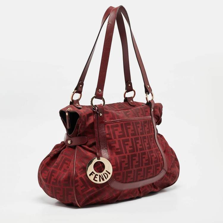 Pre Owned Fendi Red Zucca Canvas and Leather Chef Shoulder Bag