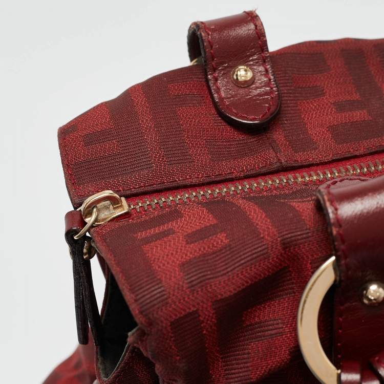 Pre Owned Fendi Red Zucca Canvas and Leather Chef Shoulder Bag