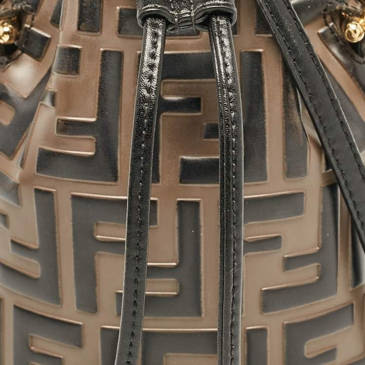Pre Owned Fendi Brown/Black Zucca Leather Mini Mon Tresor Drawstring Bucket Bag