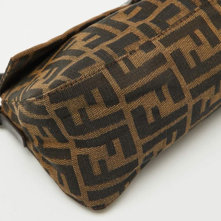 Pre Owned Fendi Tobacco Zucca Canvas and Leather Flap Baguette Bag