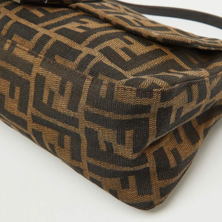 Pre Owned Fendi Tobacco Zucca Canvas and Leather Flap Baguette Bag