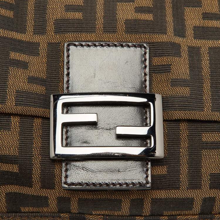 Pre Owned Fendi Tobacco Zucca Canvas and Leather Flap Baguette Bag