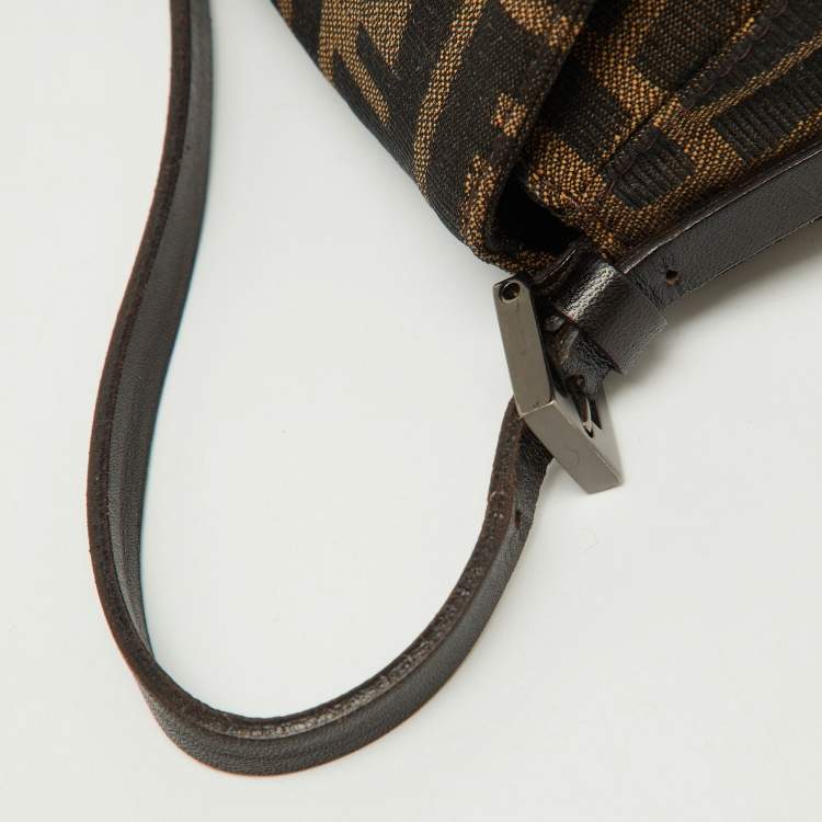Pre Owned Fendi Tobacco Zucca Canvas and Leather Flap Baguette Bag