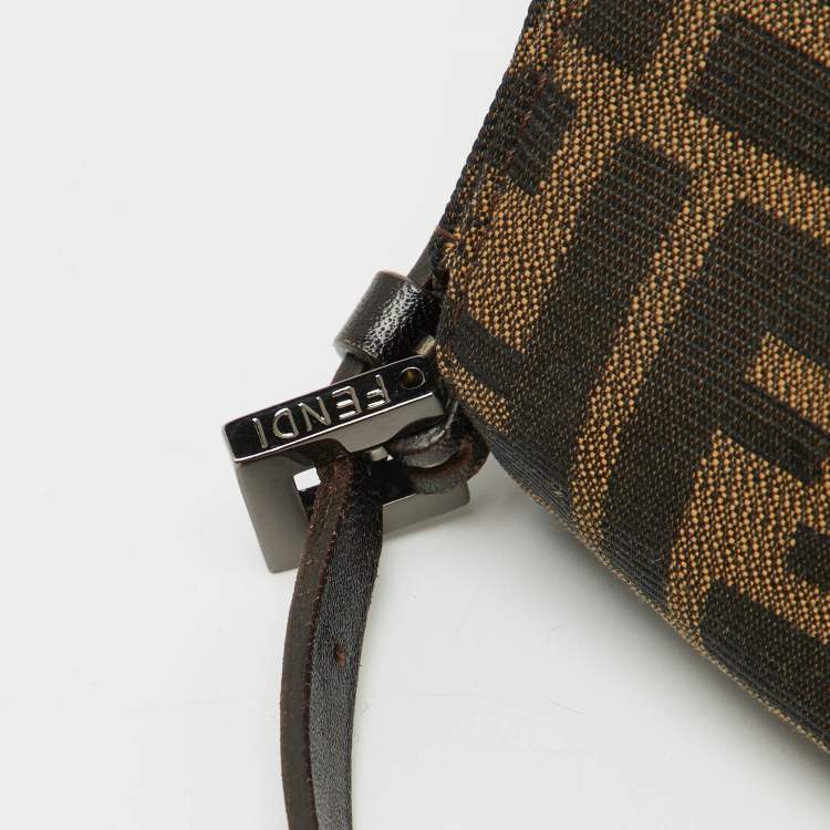 Pre Owned Fendi Tobacco Zucca Canvas and Leather Flap Baguette Bag