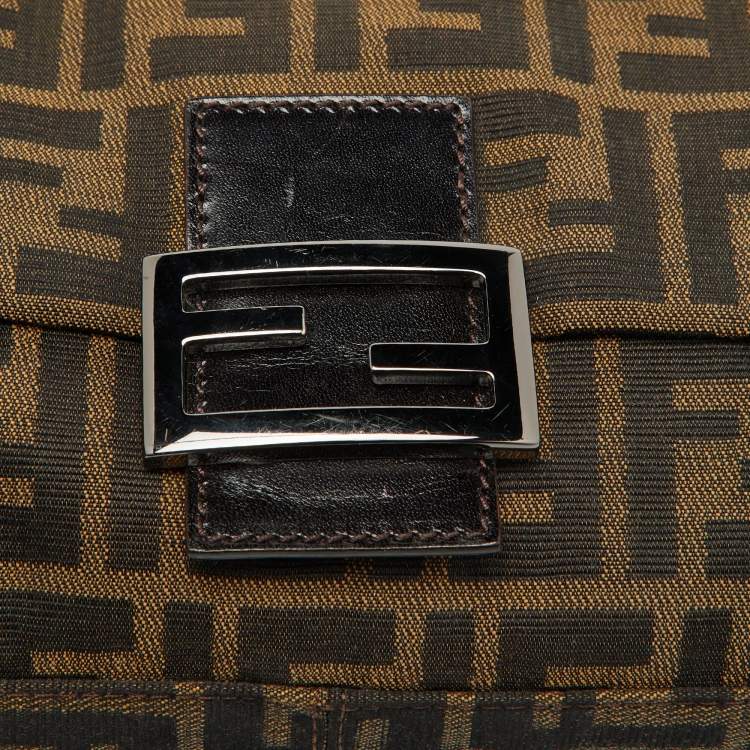Pre Owned Fendi Tobacco Zucca Canvas and Leather Flap Baguette Bag