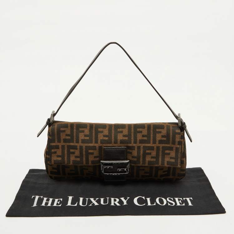 Pre Owned Fendi Tobacco Zucca Canvas and Leather Flap Baguette Bag