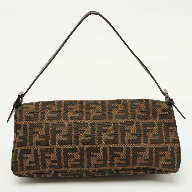 Pre Owned Fendi Tobacco Zucca Canvas and Leather Flap Baguette Bag
