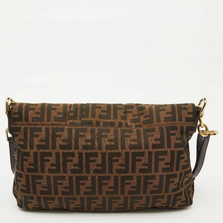 Pre Owned Fendi Brown Zucca Canvas Mia Flap Shoulder Bag