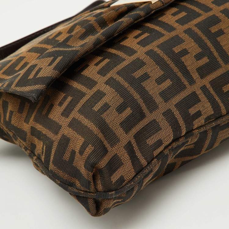 Pre Owned Fendi Brown Zucca Canvas Mia Flap Shoulder Bag