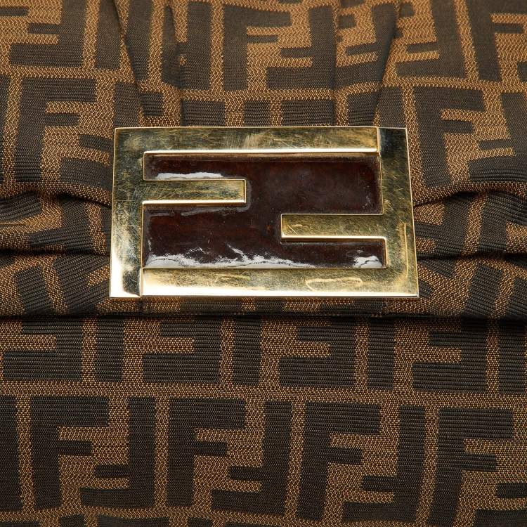 Pre Owned Fendi Brown Zucca Canvas Mia Flap Shoulder Bag